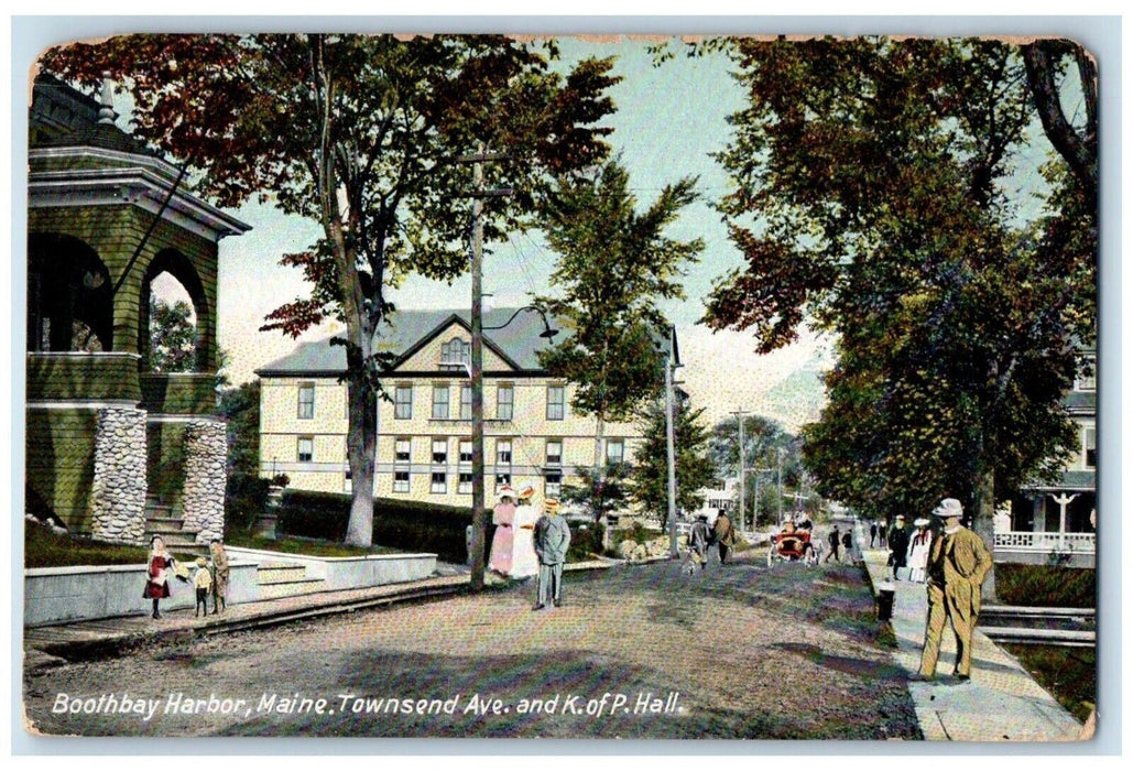 1909 Townsend Avenue And K. Of P. Hall Boothbay Harbor Maine ME Posted Postcard