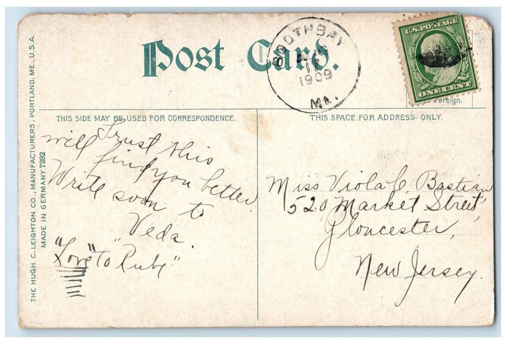1909 Townsend Avenue And K. Of P. Hall Boothbay Harbor Maine ME Posted Postcard
