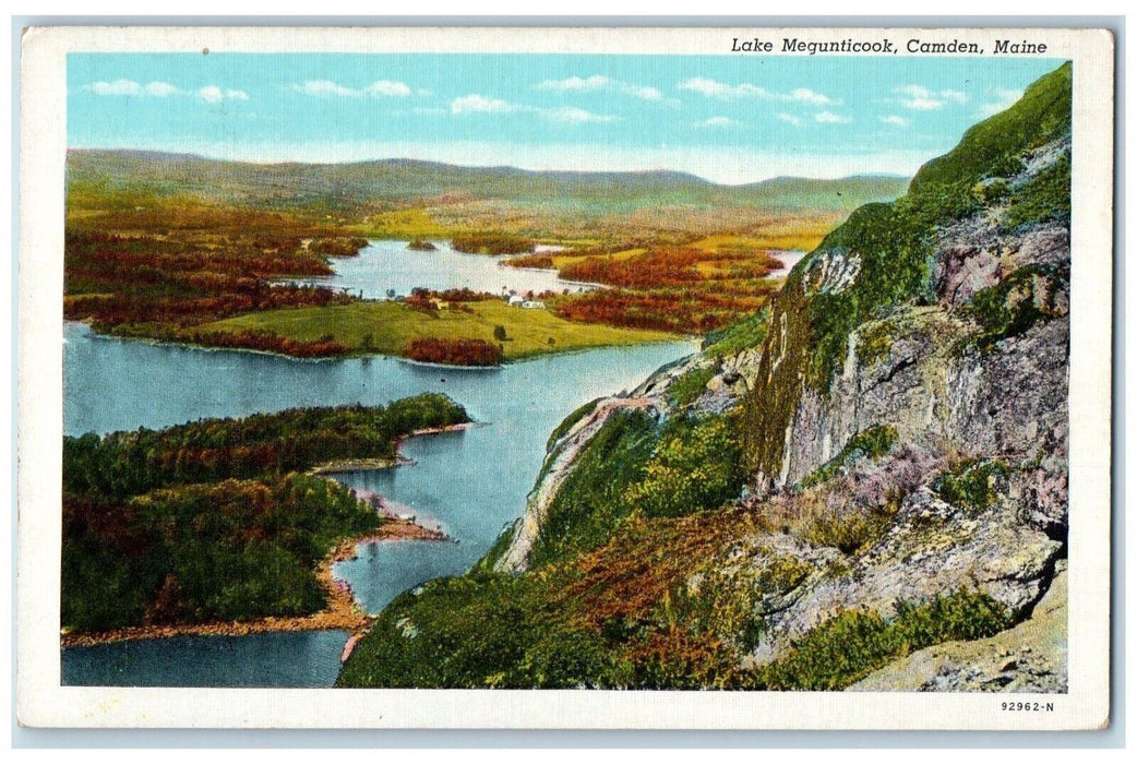 c1930's Bird's Eye View Of Lake Megunticook Camden Maine ME Vintage Postcard