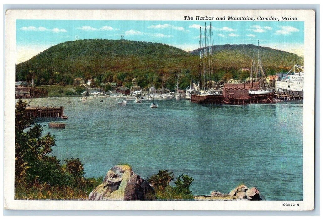 c1930's The Harbor And Mountains Boats Camden Maine ME Unposted Vintage Postcard