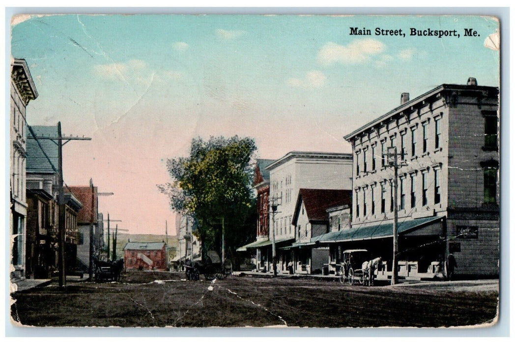 1923 Main Street View Stores Horse Carriage Bucksport Maine ME Vintage Postcard