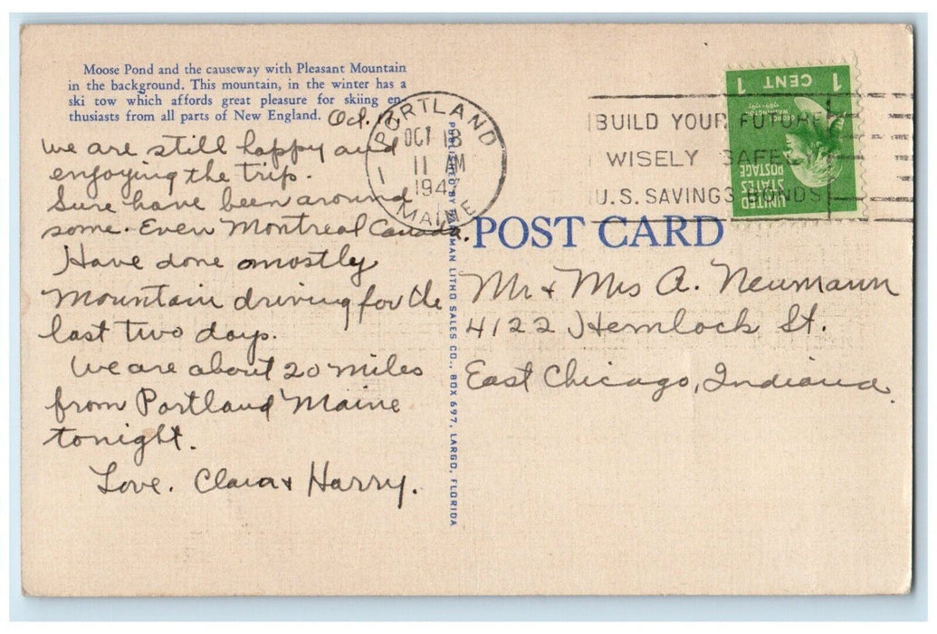 1947 Pleasant Mountain Sea View Car Bridgton Maine ME Posted Vintage Postcard