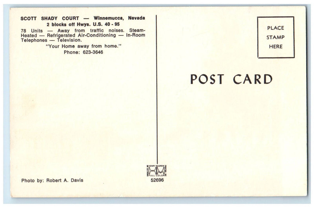 c1950's Scott Shady Court Winnemucca Nevada NV Vintage Unposted Postcard