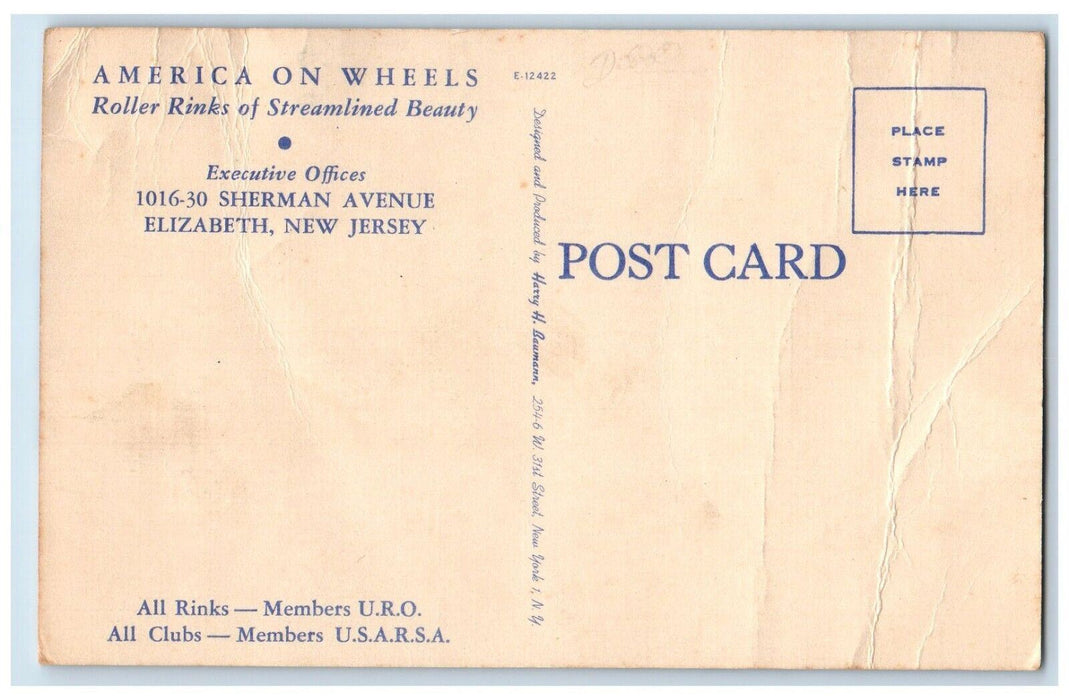 c1940 America Wheels Roller Rinks Streamlined Elizabeth New Jersey NJ Postcard