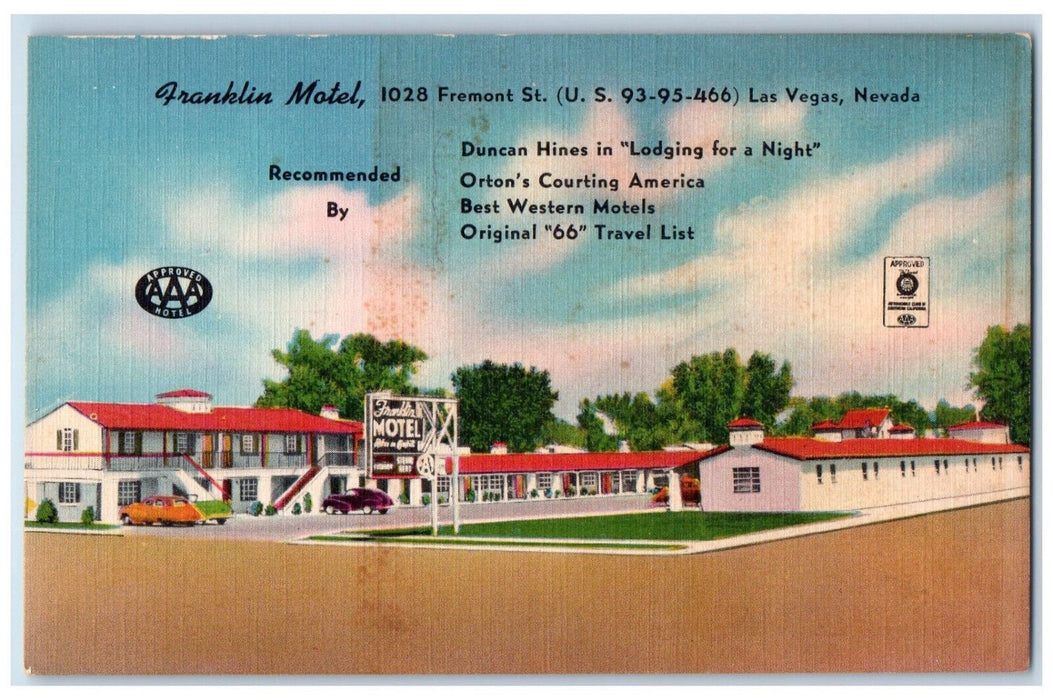 c1950's Franklin Motel Las Vegas Nevada NV Vintage Unposted Postcard