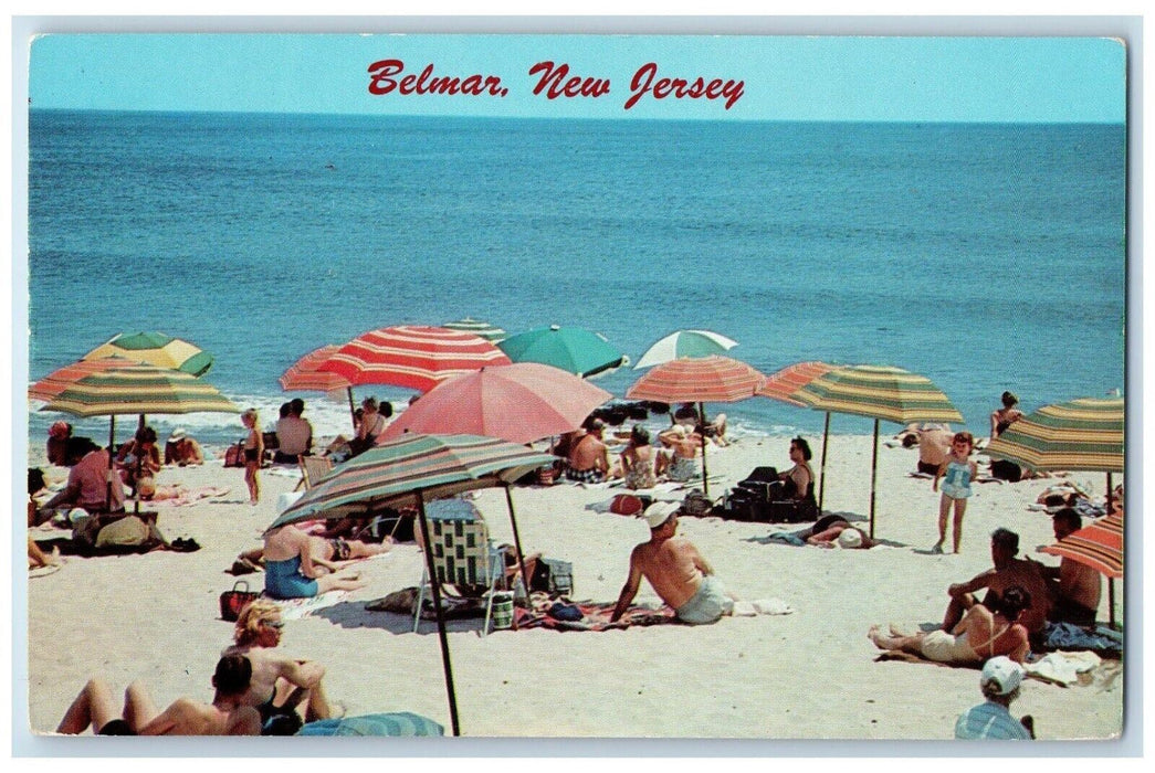 c1960 Nice Place Relax Sandy Beach Swimsuit  Belmar New Jersey Parco Postcard
