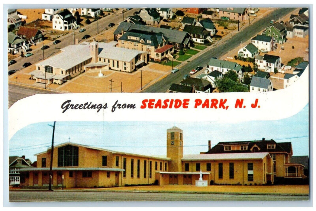 c1960 Greetings Seaside St. Catherine's Church  Park New Jersey Vintage Postcard