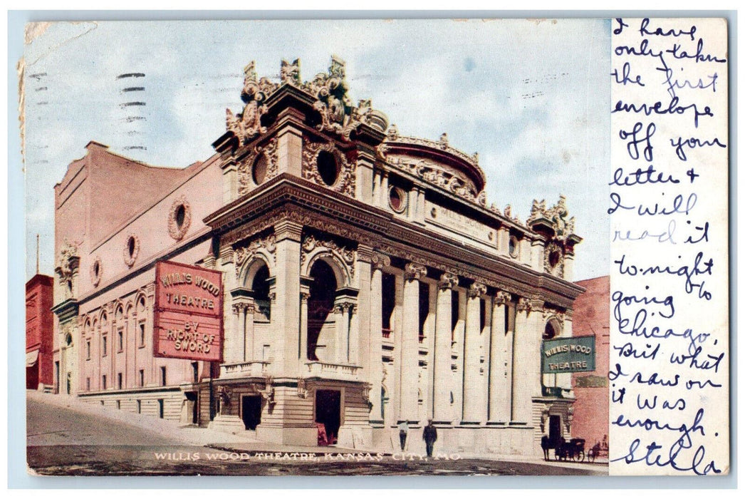 1909 Willis Wood Theatre Kansas City Missouri MO Antique Posted Postcard
