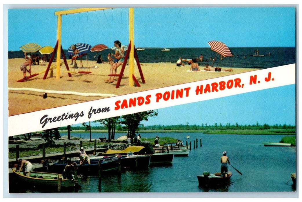 c1960 Greetings Barnegat Bay Sands Point Harbor Waretown New Jersey NJ Postcard
