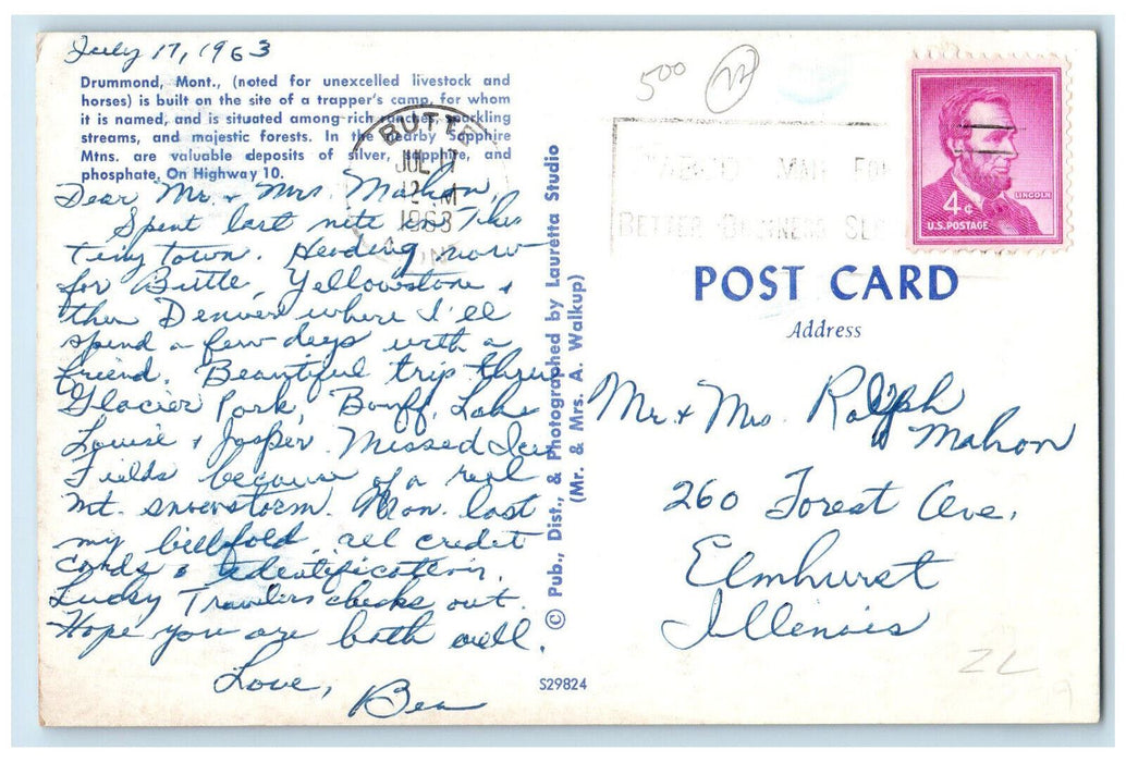 1963 Wagon Wheel Cafe Standard Hotel Drummond Montana MT Vintage Postcard