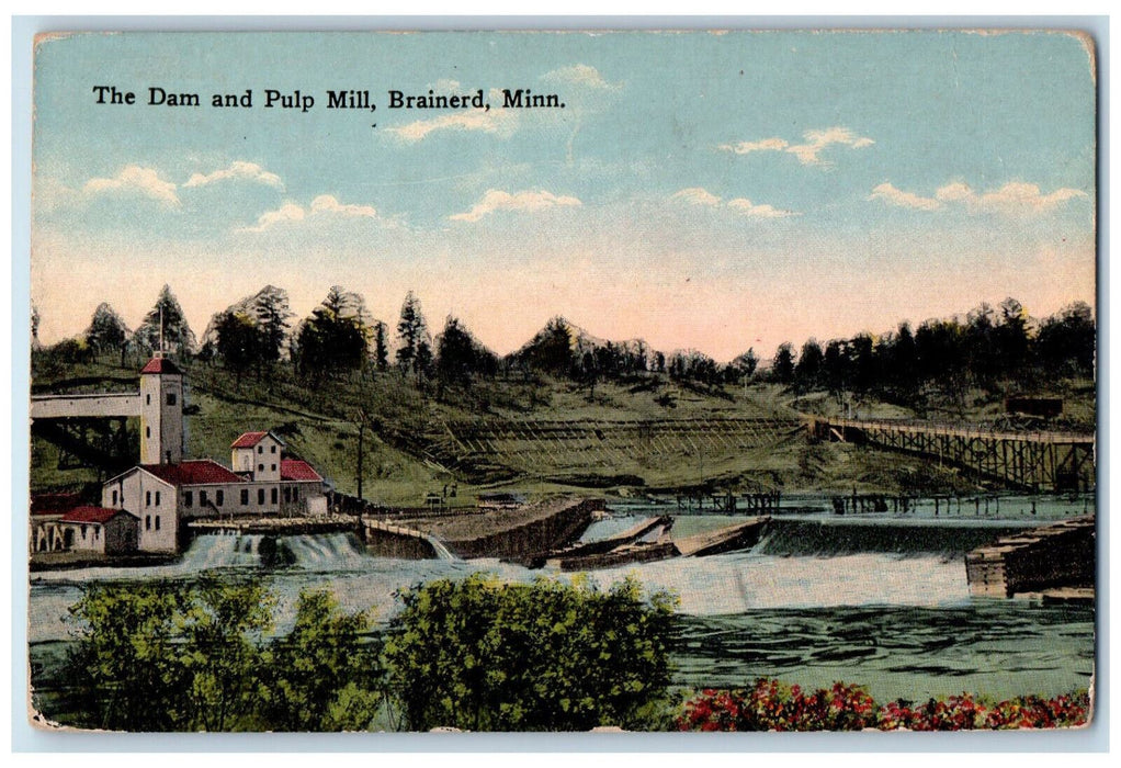 c1910 The Dam and Pulp Mill Brainerd Minnesota MN Antique Unposted Postcard
