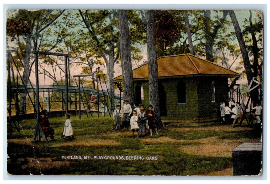 1914 Playgrounds Deering Oaks Portland Maine ME Posted Antique Postcard