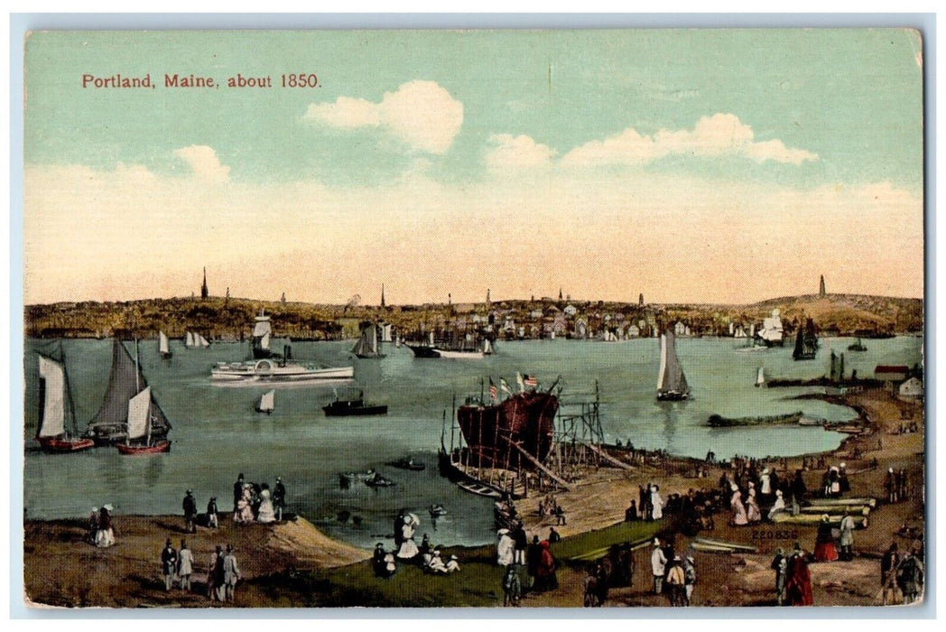 c1910's View Of Steamer Boats Portland Maine ME, About 1850 Antique Postcard