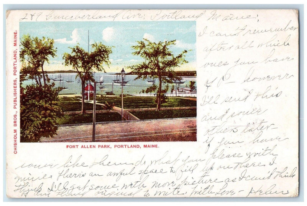 1904 Fort Allen Park Scene Boats Portland Maine ME Posted Antique Postcard