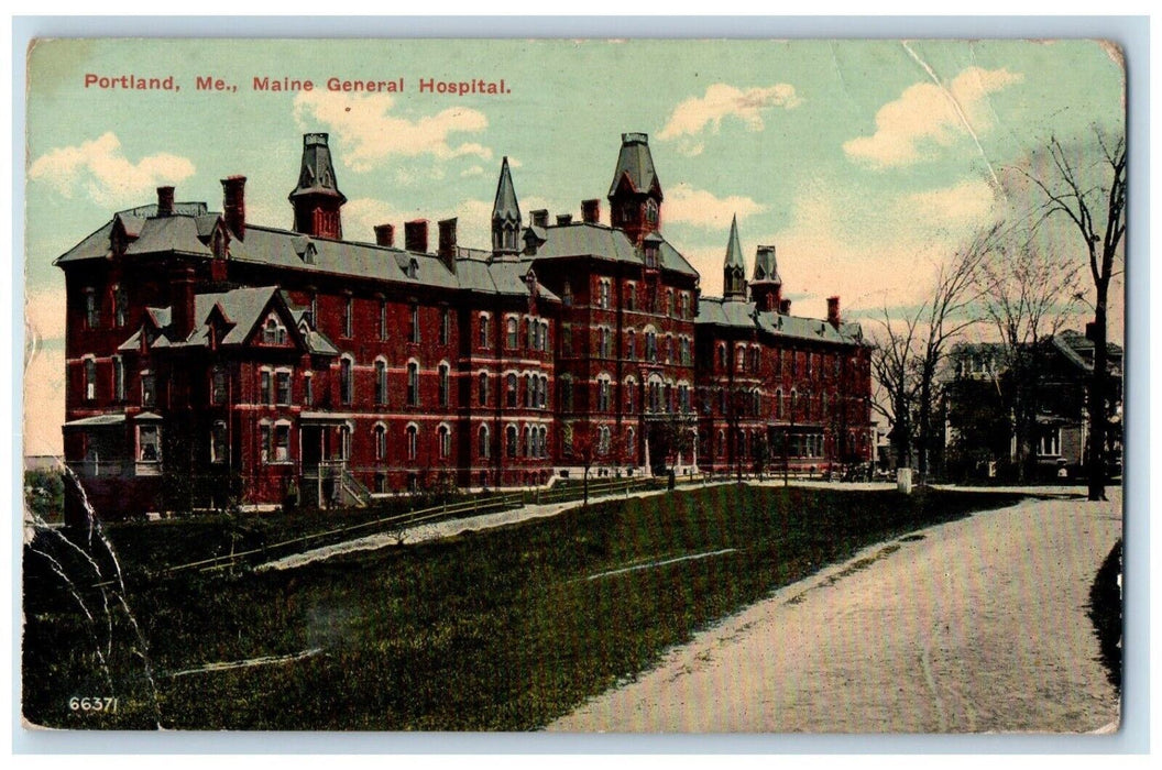 1914 Maine General Hospital Building Dirt Road Portland ME Antique Postcard