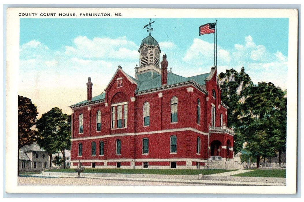 c1930's County Court House Building Street Viewn Farmington Maine ME Postcard