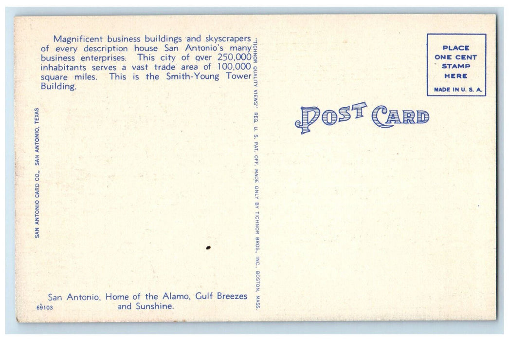 c1940's Smith-Young Tower Building San Antonio Texas TX Vintage Postcard