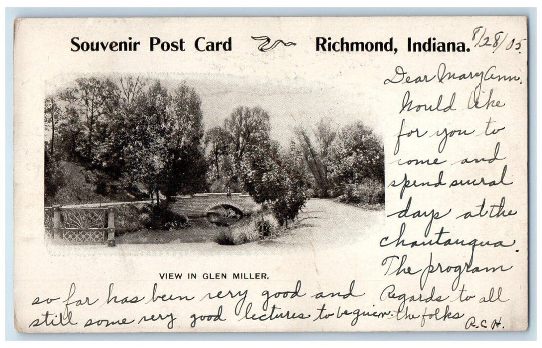 1905 View In Glen Miller Richmond Indiana IN, Bridge River Antique Postcard