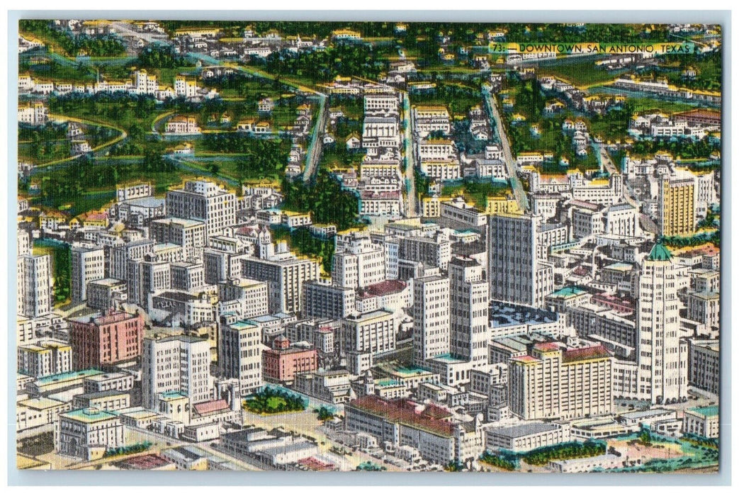 c1950's Aerial View of Buildings Downtown San Antonio Texas TX Vintage Postcard