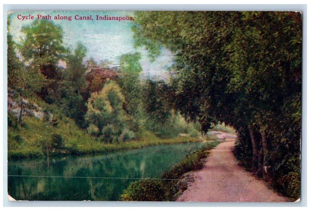 1909 View Of Cycle Path Along Canal Indianapolis Indiana IN Antique Postcard