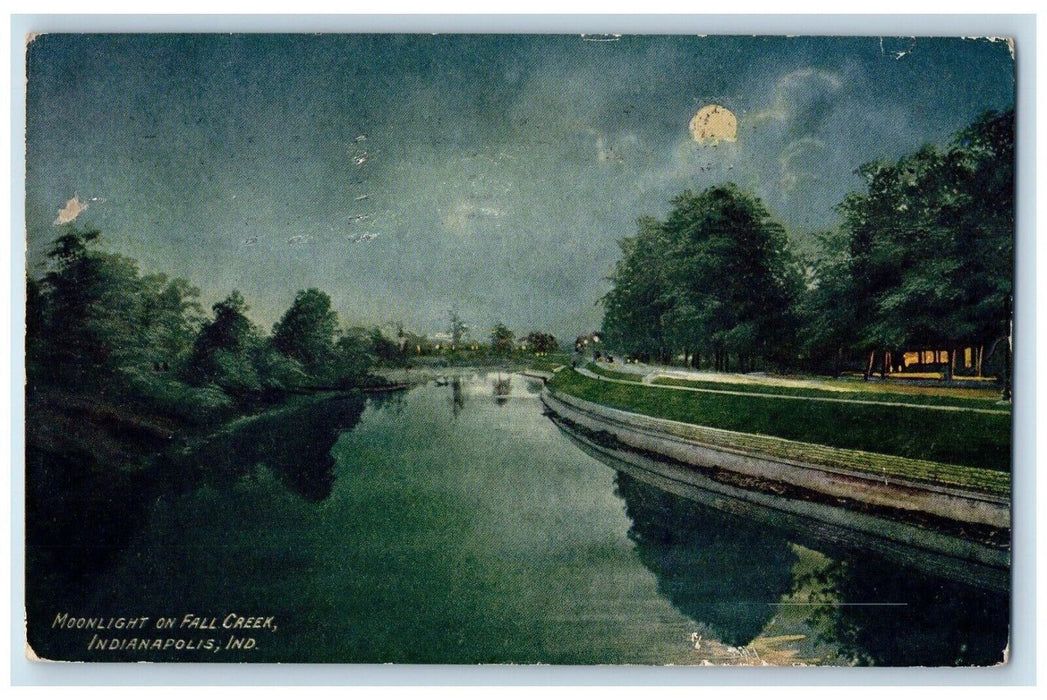 1910 Moonlight On Fall Creek Indianapolis Indiana IN Posted Antique Postcard