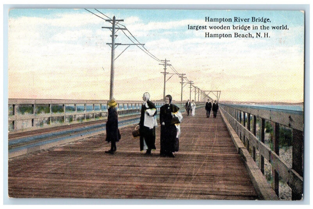 1910 Hampton River Bridge Largest Bridge Hampton Beach New Hampshire NH Postcard