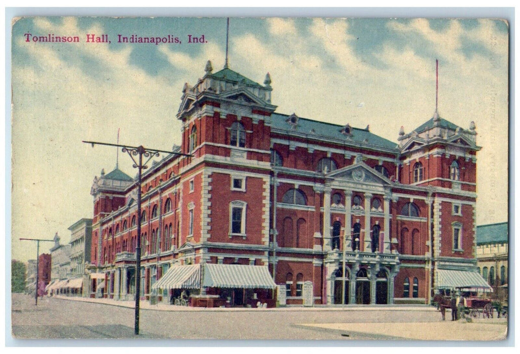 1914 Tomlinson Hall Building Stores Indianapolis Indiana IN Antique Postcard