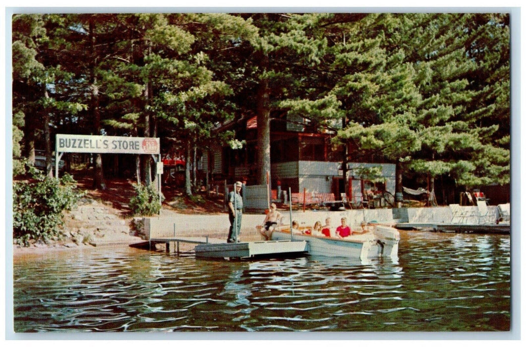 1960 Cottage Boat Buzzell Grove Kingstone Lake New Hampshire NH Antique Postcard