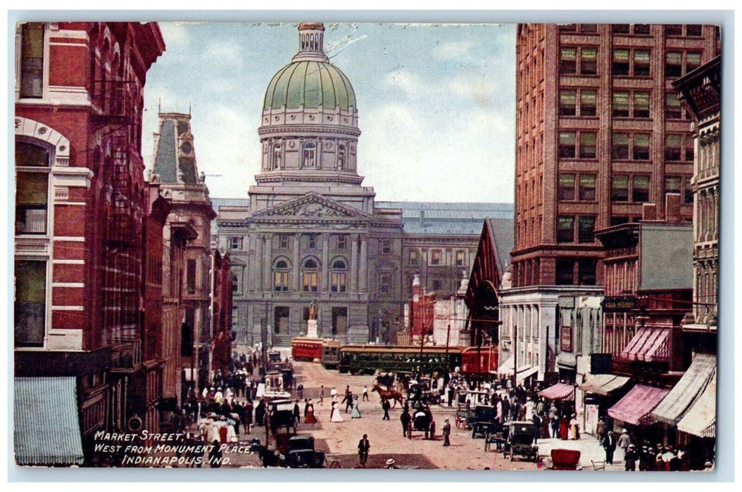 1909 Market Street West From Monument Place Indianapolis Indiana IN Postcard