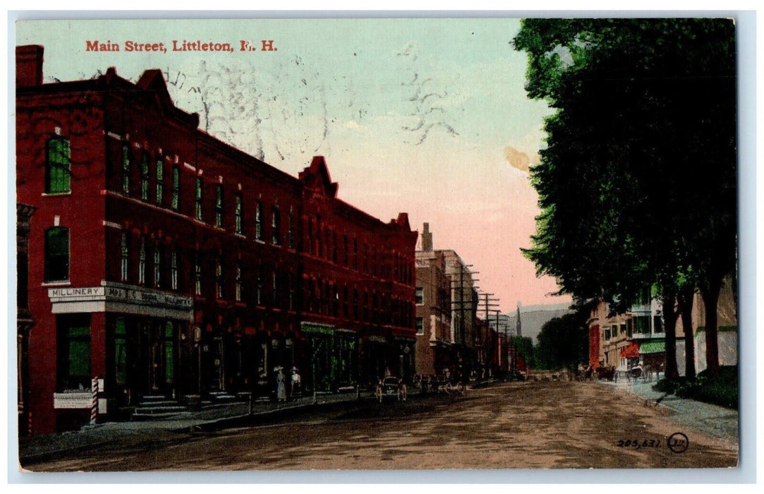1913 Main Street Roadside View Littleton New Hampshire Antique Vintage Postcard