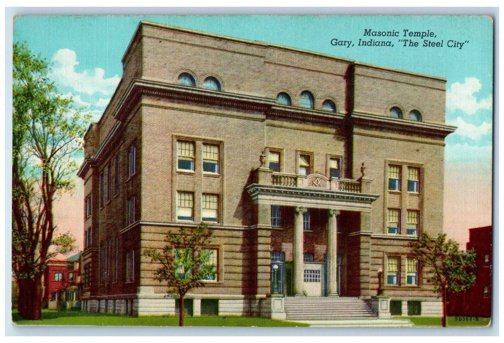 c1930's Masonic Temple Garry Indiana IN, The Steel City Vintage Postcard