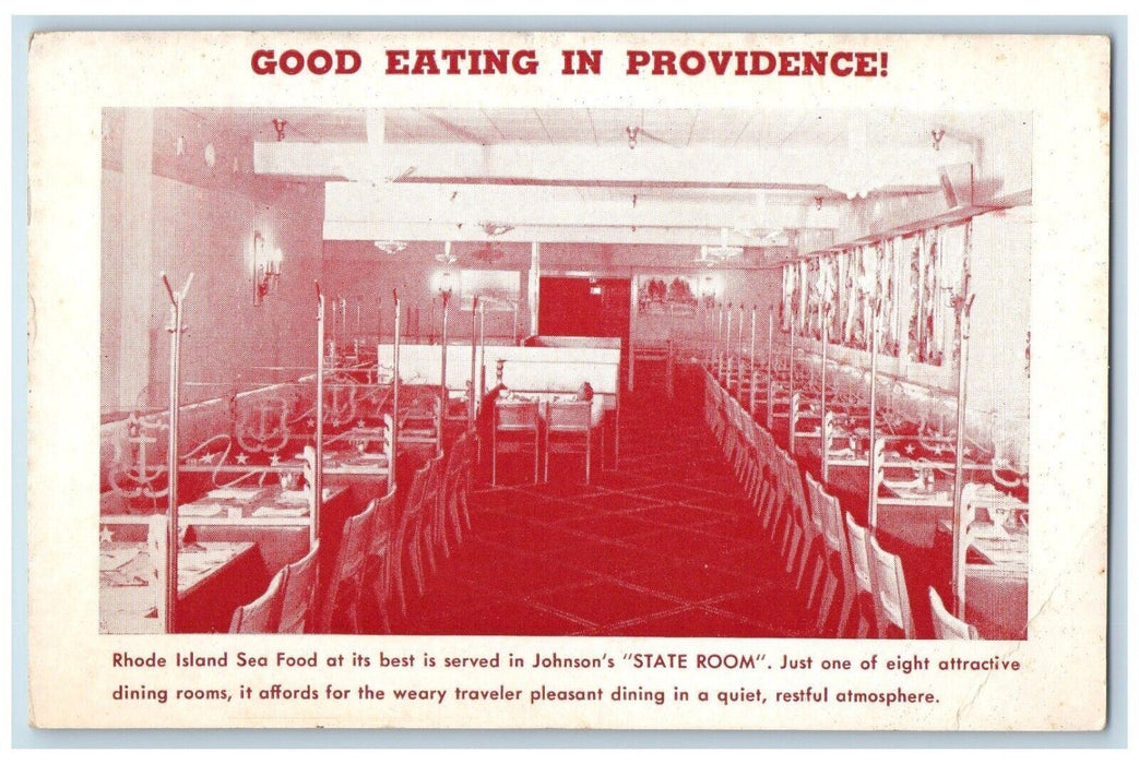 1910 Johnson Hummocks Sea Food Grill Allens Restaurant Providence RI Postcard