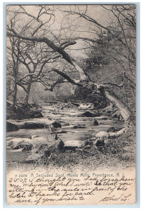 1907 Secluded Spot Hunts Mills River Lake Trees Providence Rhode Island Postcard
