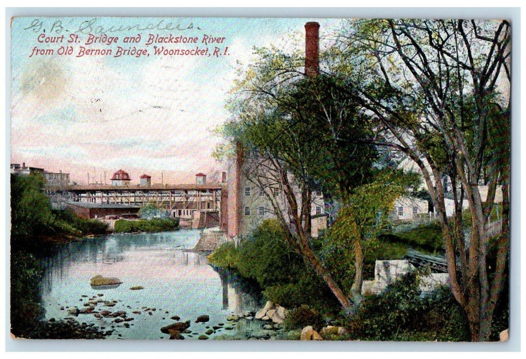 1900 Court St. Bridge Blackstone River Old Bernon Bridge Woonsocket RI Postcard