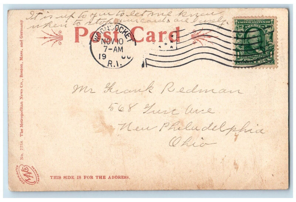 1900 Court St. Bridge Blackstone River Old Bernon Bridge Woonsocket RI Postcard