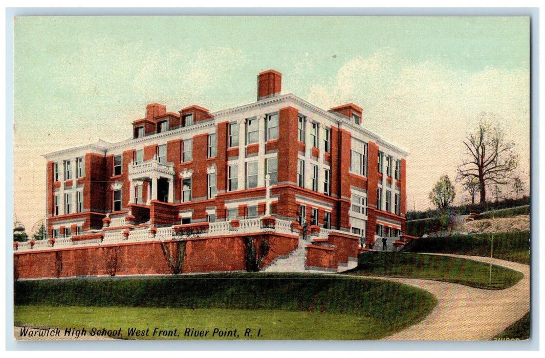 c1910 Warwick High School West Front Exterior River Point Rhode Island Postcard