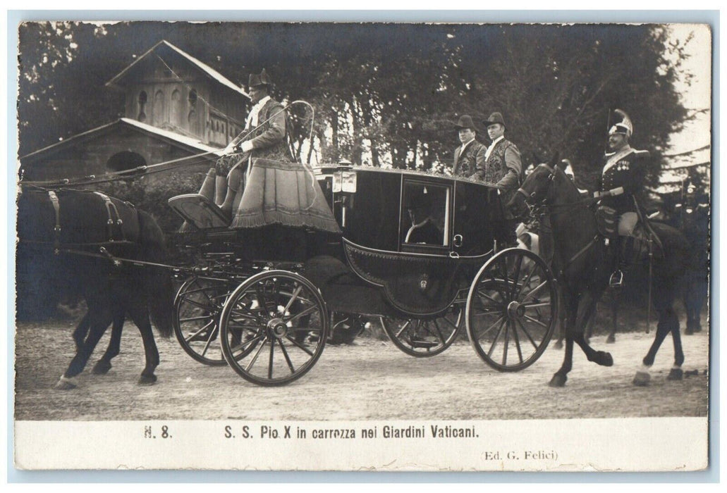 c1910's Pope Pius X Vatican Gardens Horse Carriage RPPC Photo Antique Postcard
