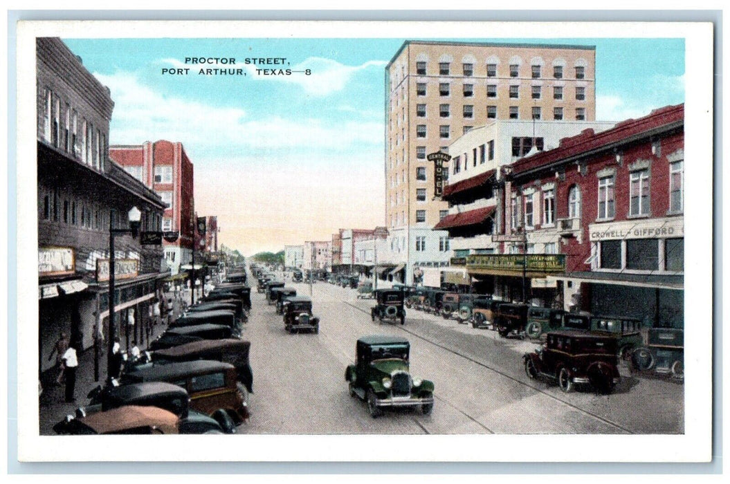 c1930's  Crowell Gifford Business Section Proctor Street Port Arthur TX Postcard