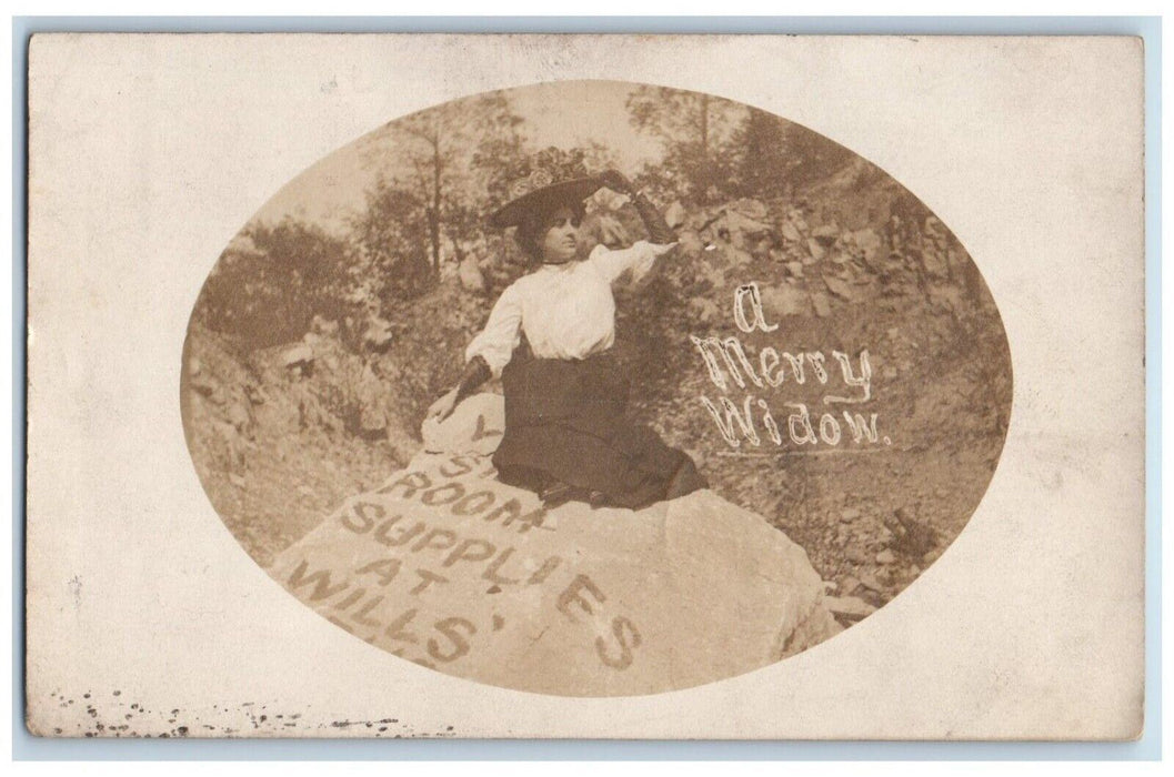 1908 Girl Merry Widow Macabe Dark Humor Covington VA RPPC Photo Antique Postcard
