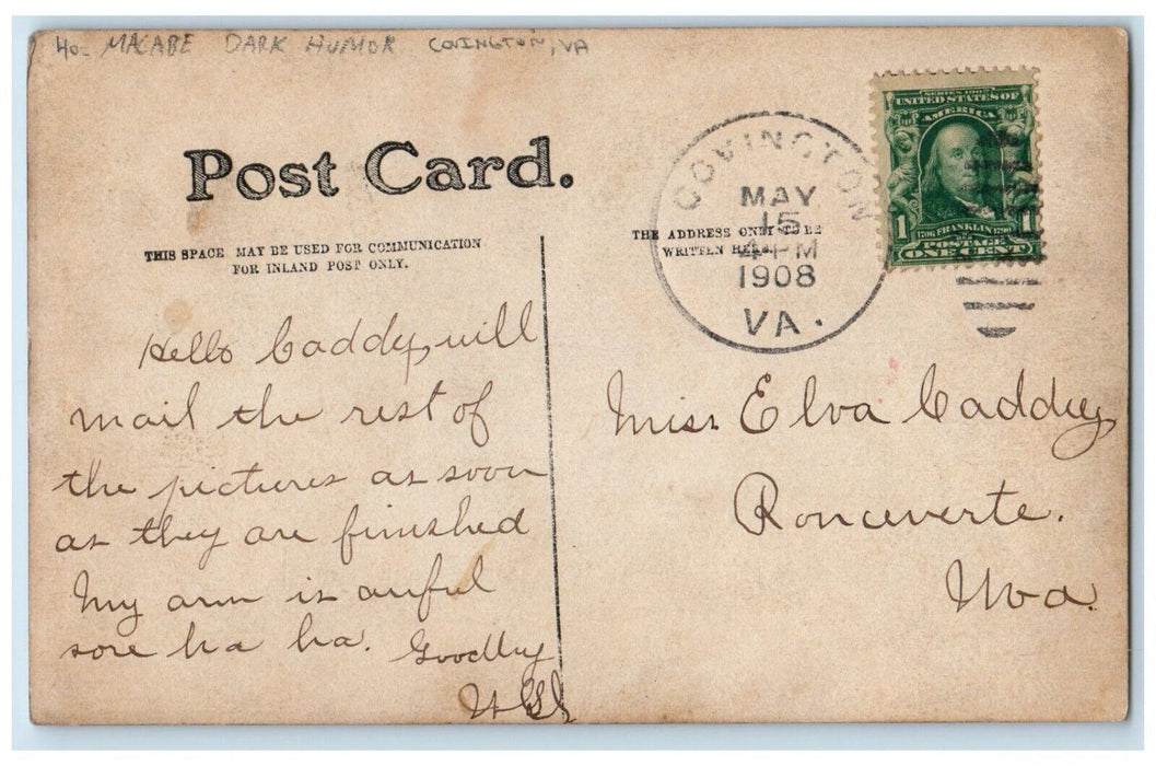 1908 Girl Merry Widow Macabe Dark Humor Covington VA RPPC Photo Antique Postcard
