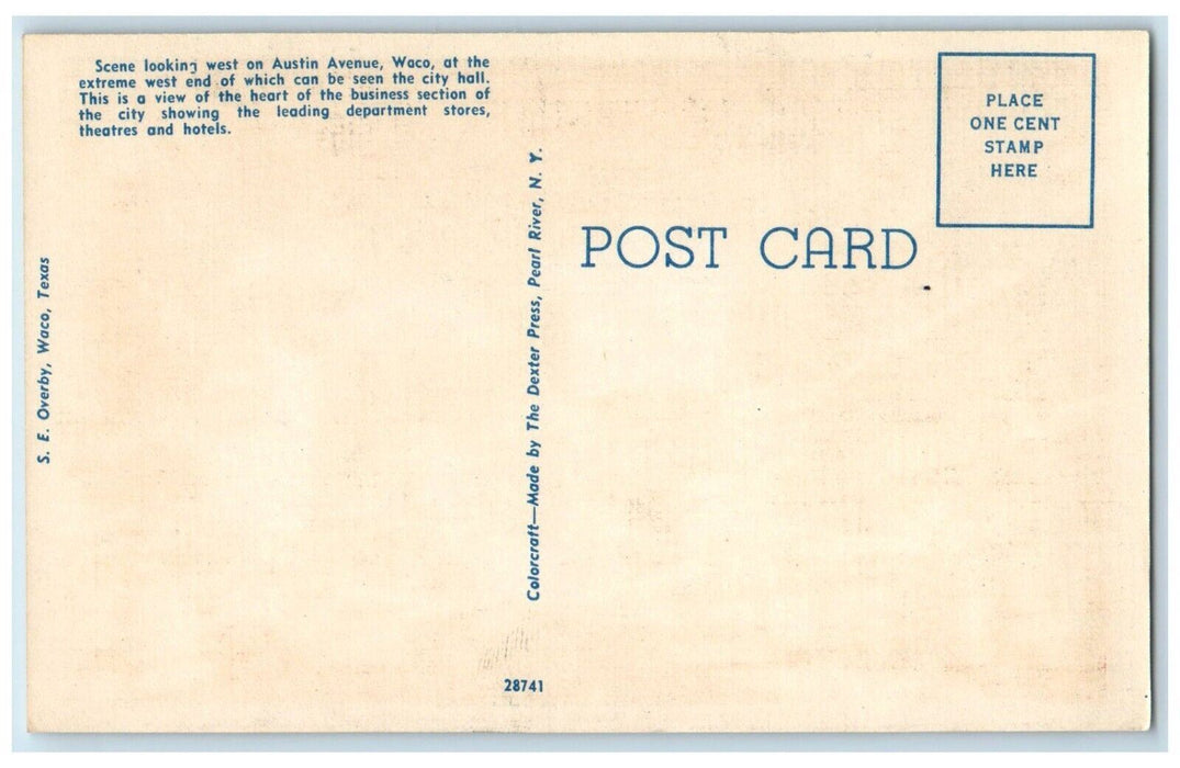 c1940's Night View of Austin Avenue Waco Texas TX Vintage Unposted Postcard