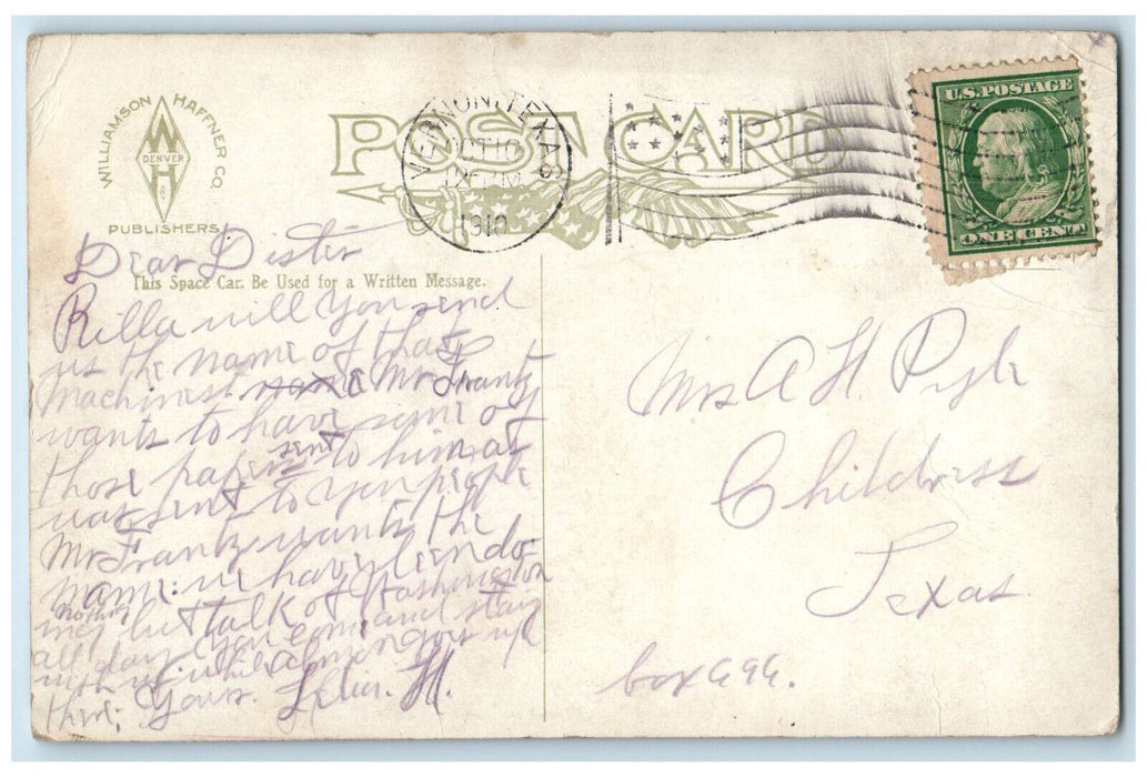 c1910 First Baptist Church Vernon Texas TX Antique Williamson Haffner Postcard