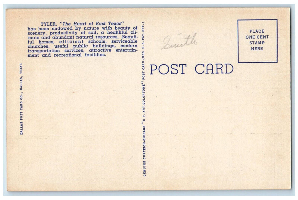 c1940's Court House Plaza Rose Garden of America Tyler Texas TX Postcard