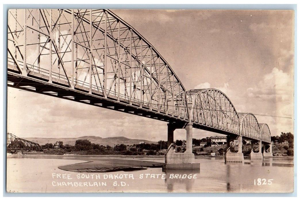 1932 Free South Dakota State Bridge Chamberlain SD RPPC Photo Vintage Postcard