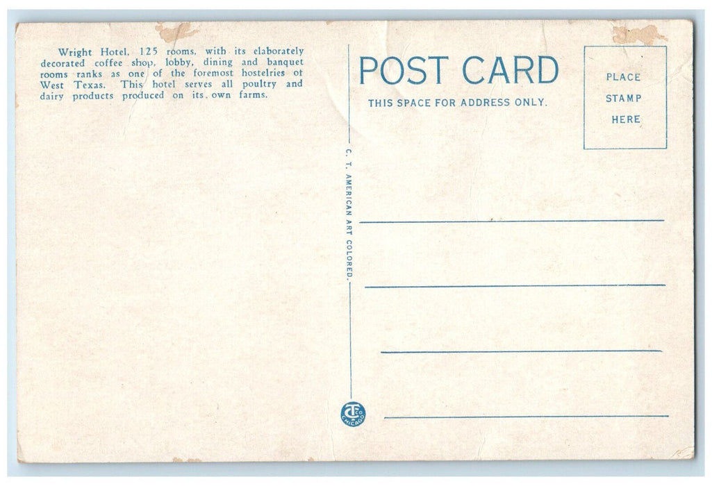 c1920's Wright Hotel Sweetwater Texas TX Unposted Antique Postcard