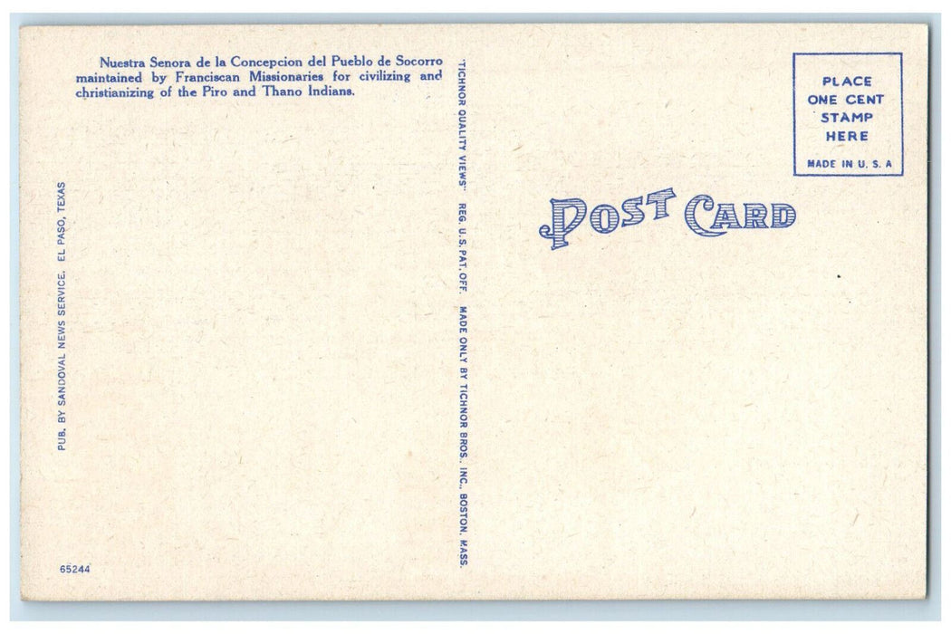 c1940's Missions of the Ole Southwest Socorro Mission Texas TX Postcard
