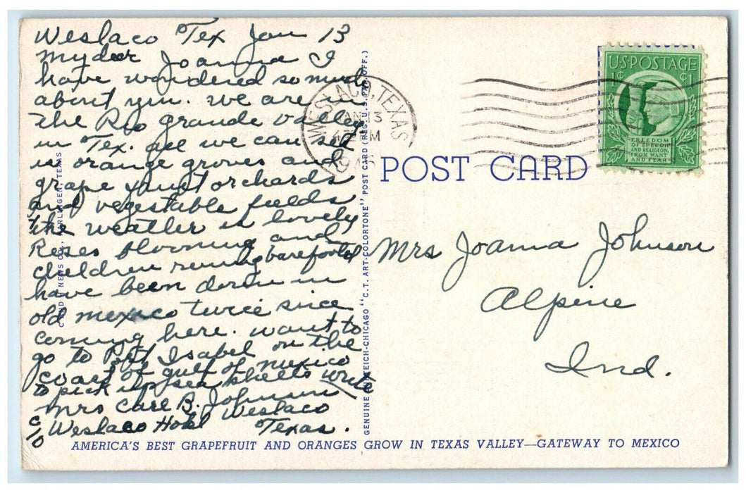 1945 Palm Lined Highway Lower Rio Grande Valley Texas TX Vintage Postcard
