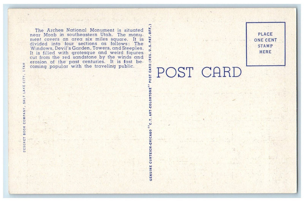 c1940's Archest National Monument by Moonlight Near Moab Utah UT Postcard
