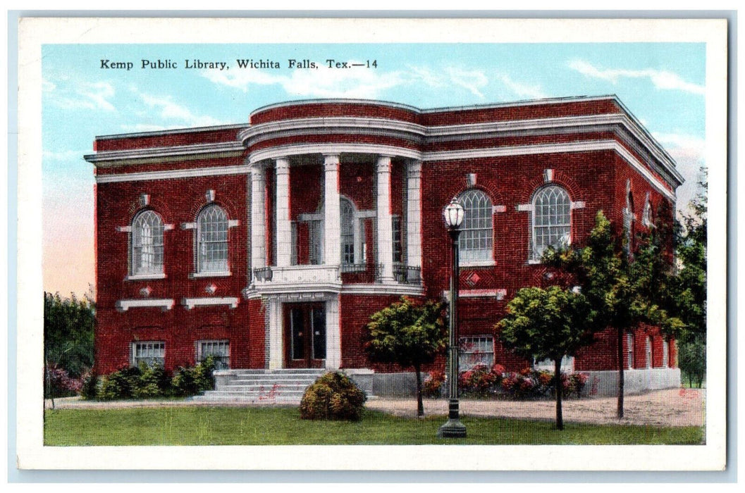 c1930's Kemp Public Library Wichita Falls Texas TX Vintage Unposted Postcard