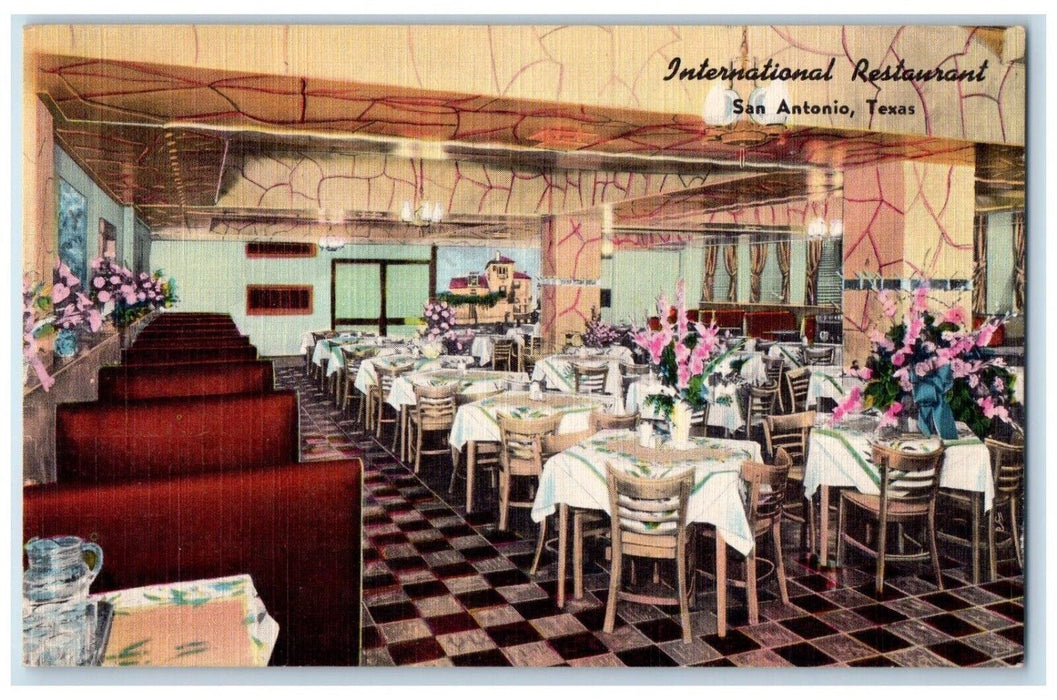 c1950's Interior Dining International Restaurant San Antonio Texas TX Postcard